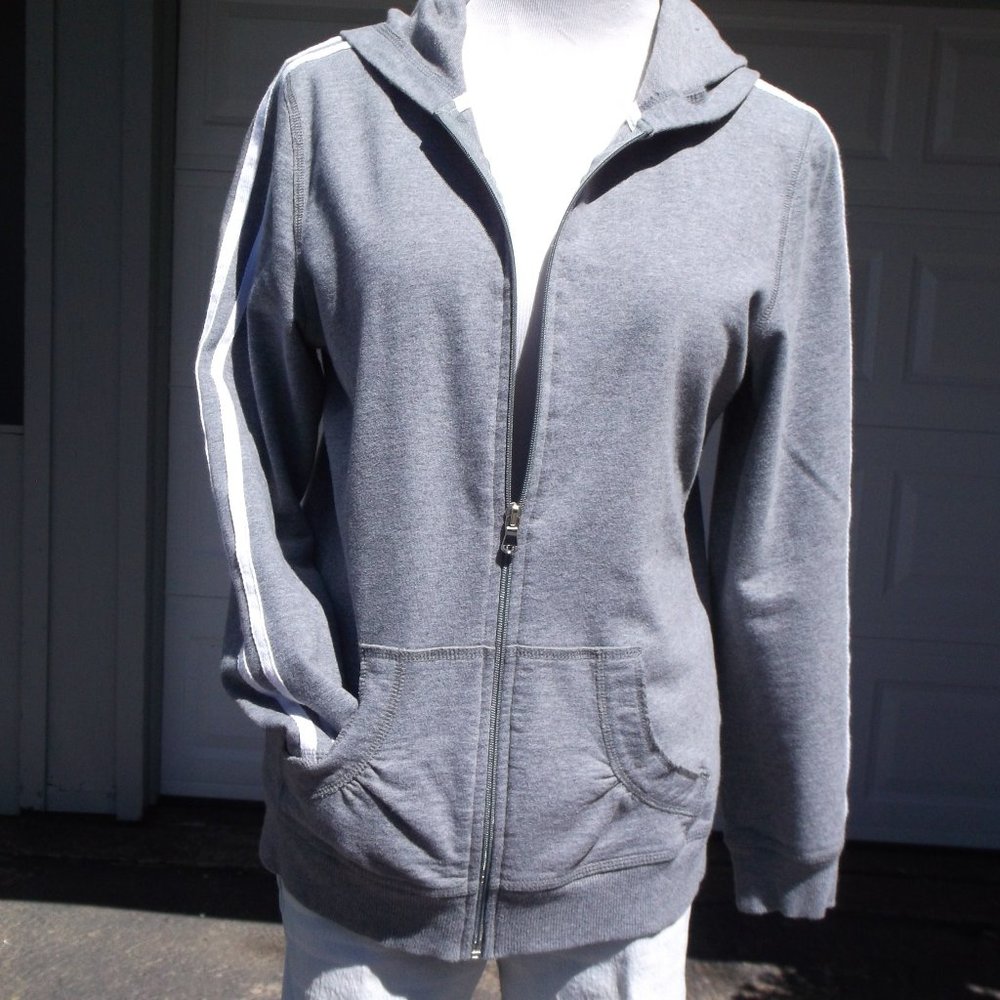 SJB Grey Active Wear  Hoodie  sweatshirt W/White stripe M